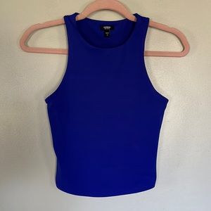 Express Body Contour High Compression High Neck Cropped Tank - Blue - XS